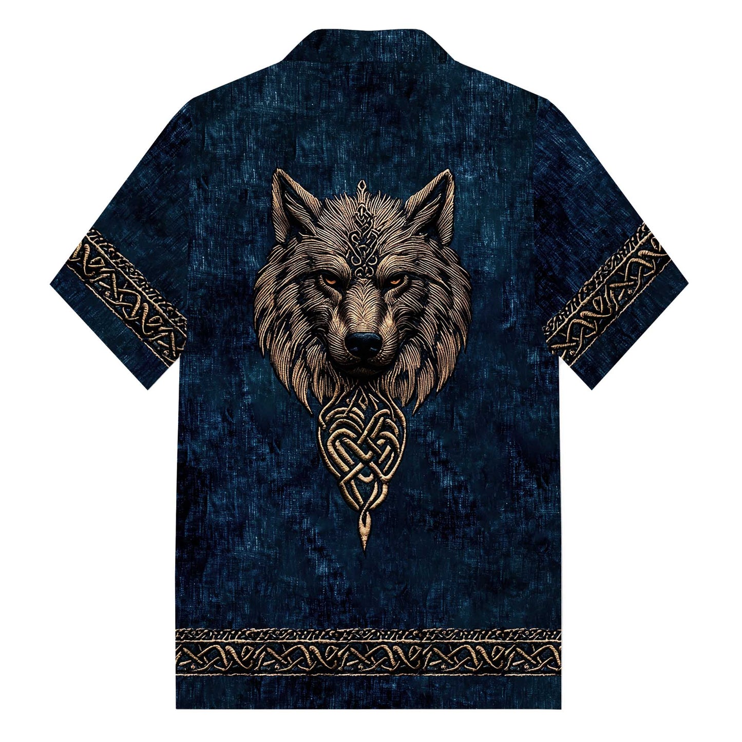 Men's Vintage Viking Wolf Print Camp Collar Short Sleeve Shirt