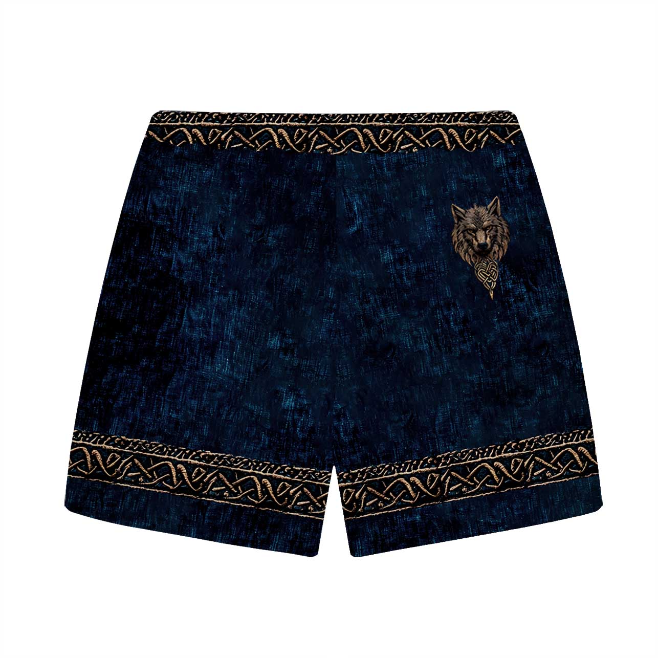 Men's Vintage Viking Wolf Print Elastic Waist Shorts