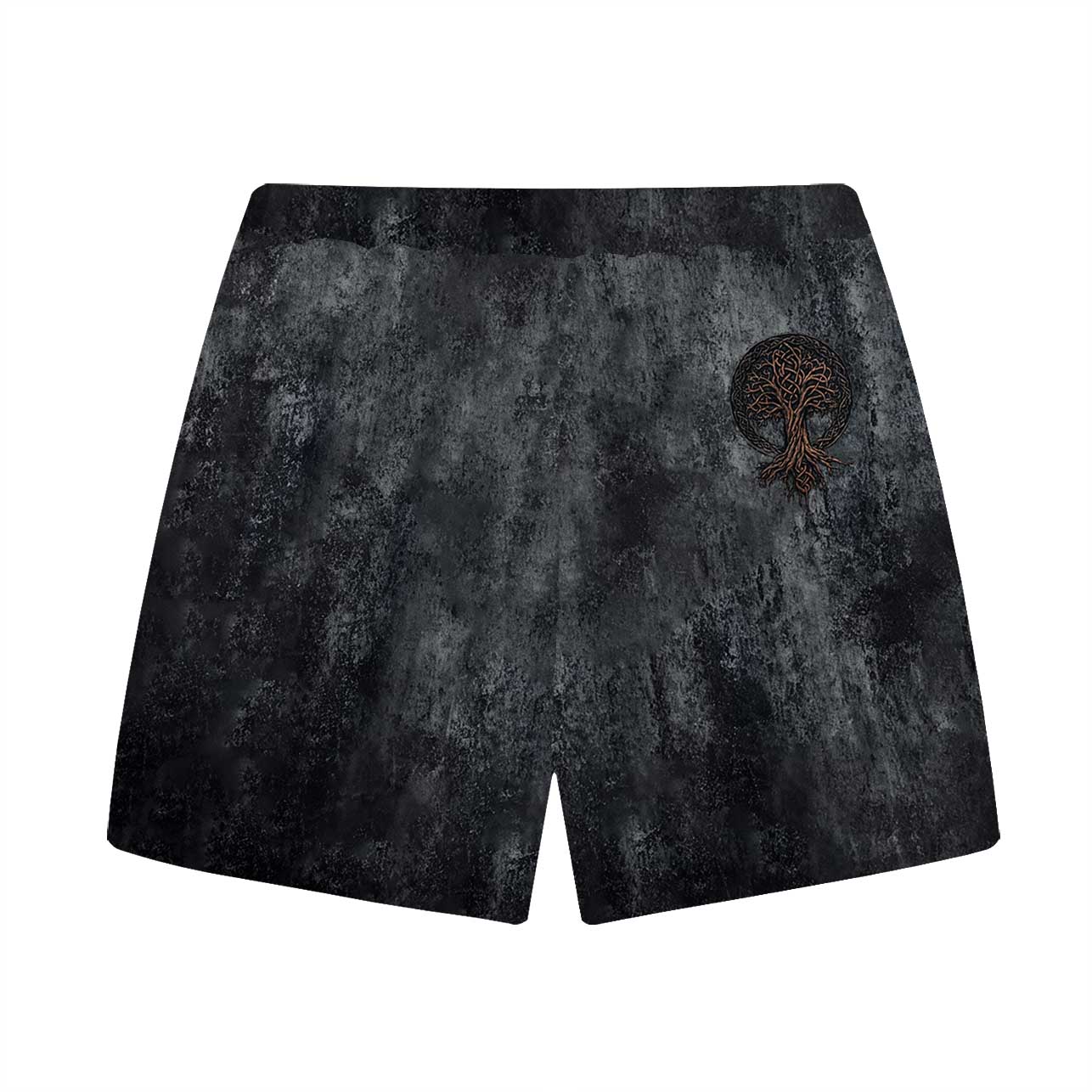 High-Grade Gradient Gray Viking Tree Of Life Pattern Elastic Waist Shorts