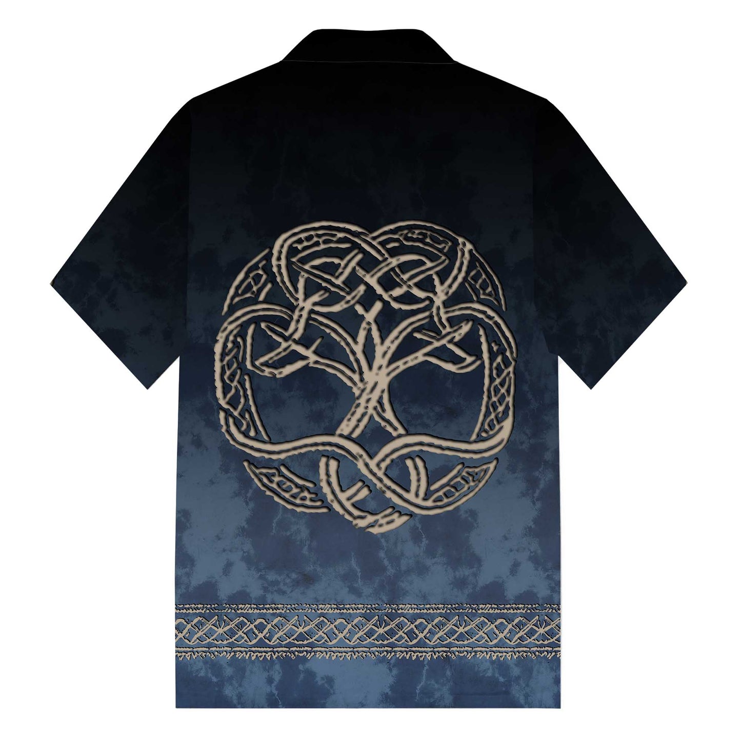 Gradient Blue Viking Tribal Print Camp Collar Short Sleeve Shirt