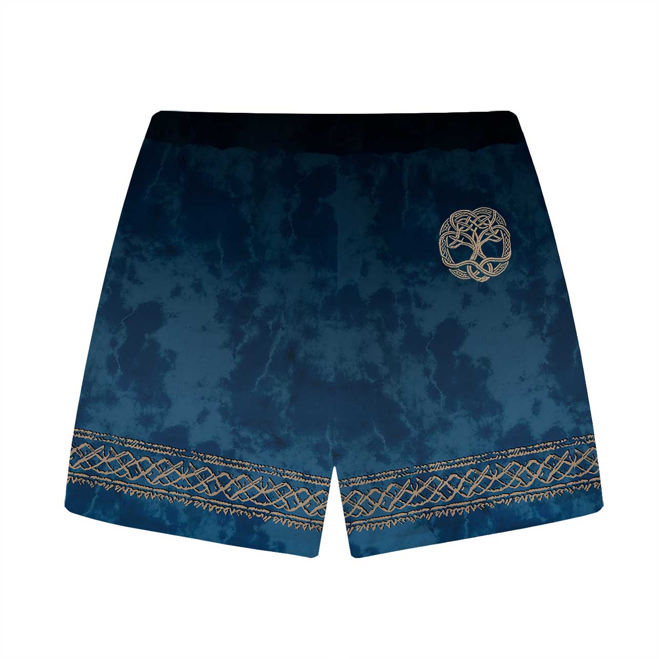 Gradient Blue Viking Tribal Print Elastic Waist Shorts