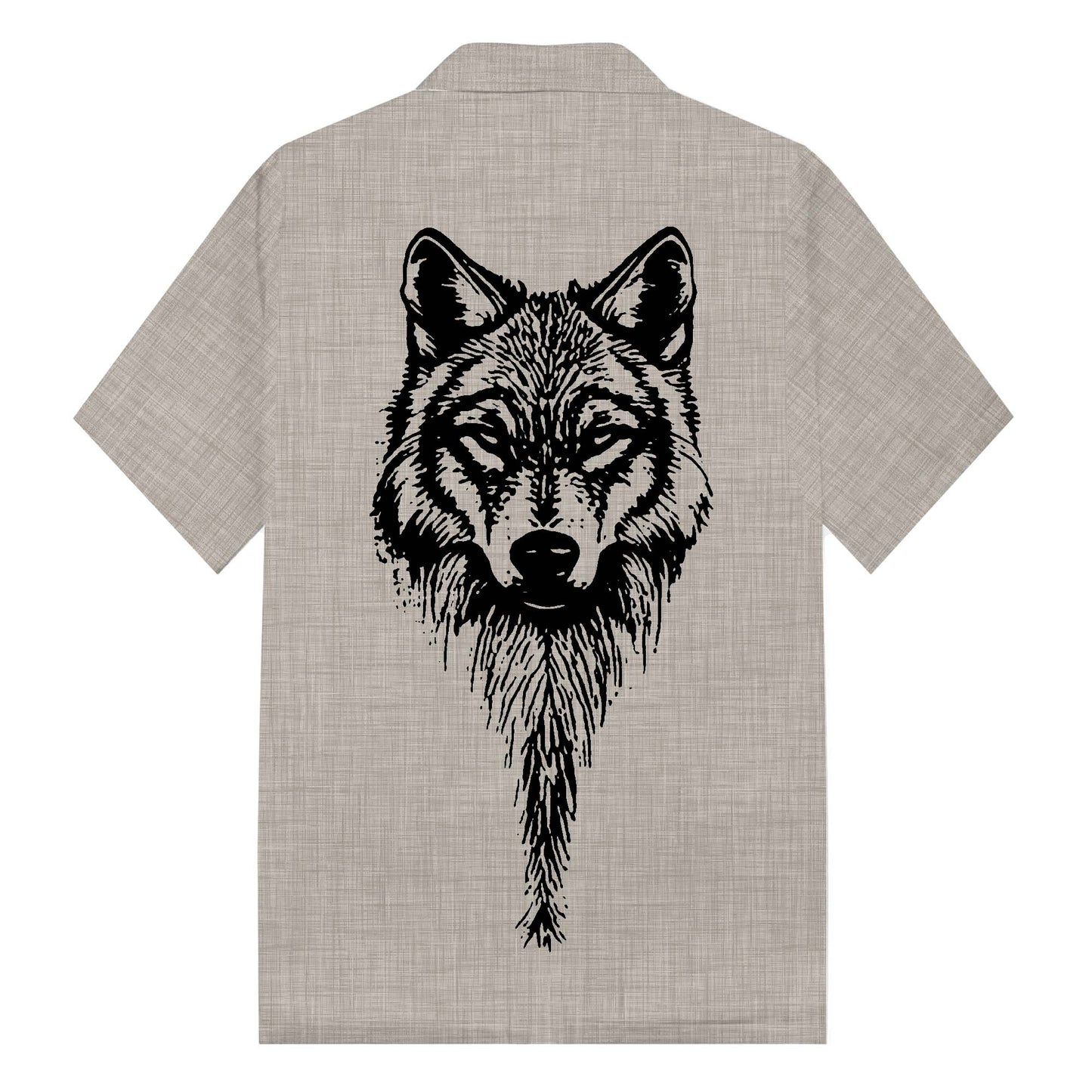 Vintage Viking Wolf Print Camp Collar Short Sleeve Shirt