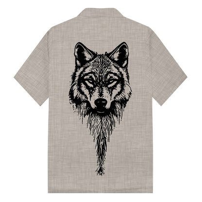 Vintage Viking Wolf Print Camp Collar Short Sleeve Shirt