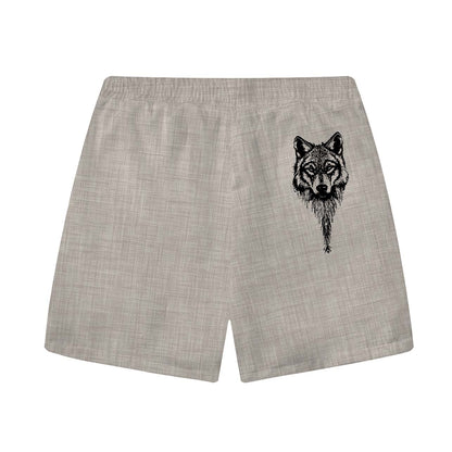 Vintage Viking Wolf Print Vintage Elastic Waist Shorts