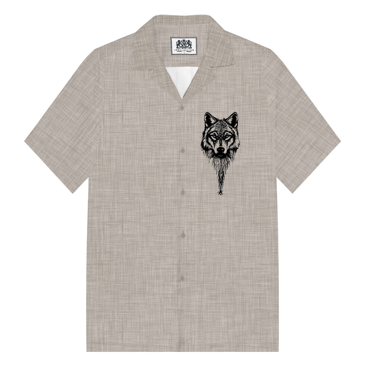 Vintage Viking Wolf Print Camp Collar Short Sleeve Shirt