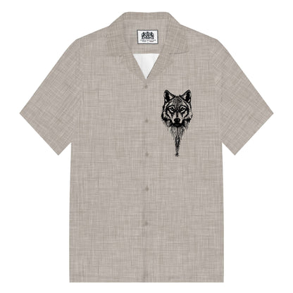 Vintage Viking Wolf Print Camp Collar Short Sleeve Shirt