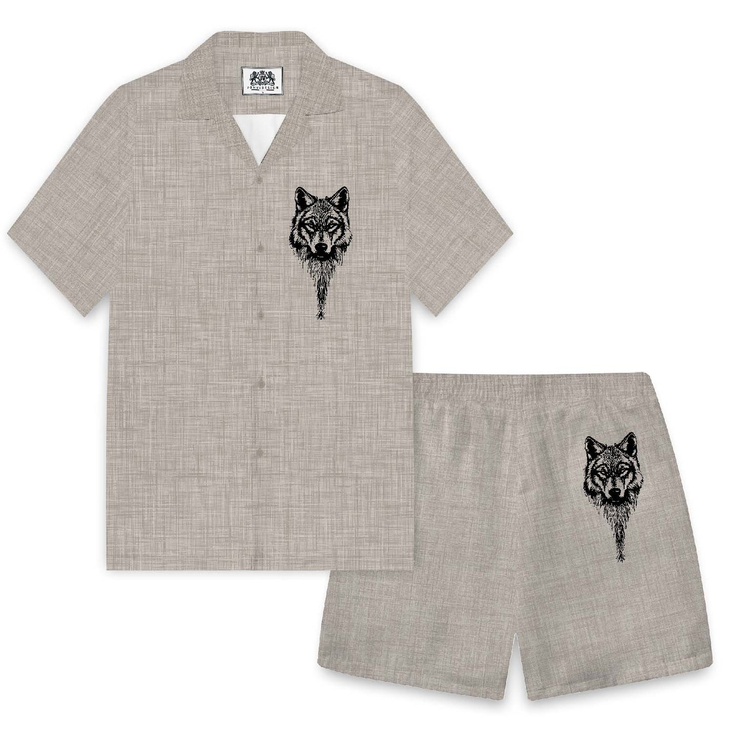 Vintage Viking Wolf Print Vintage Elastic Waist Shorts