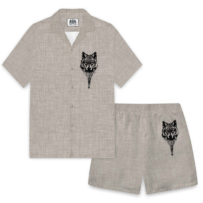 Vintage Viking Wolf Print Vintage Elastic Waist Shorts