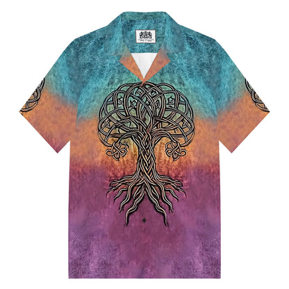 Viking-Style Tree Of Life Celtic Knot Art Camp Collar Short Sleeve Shirt