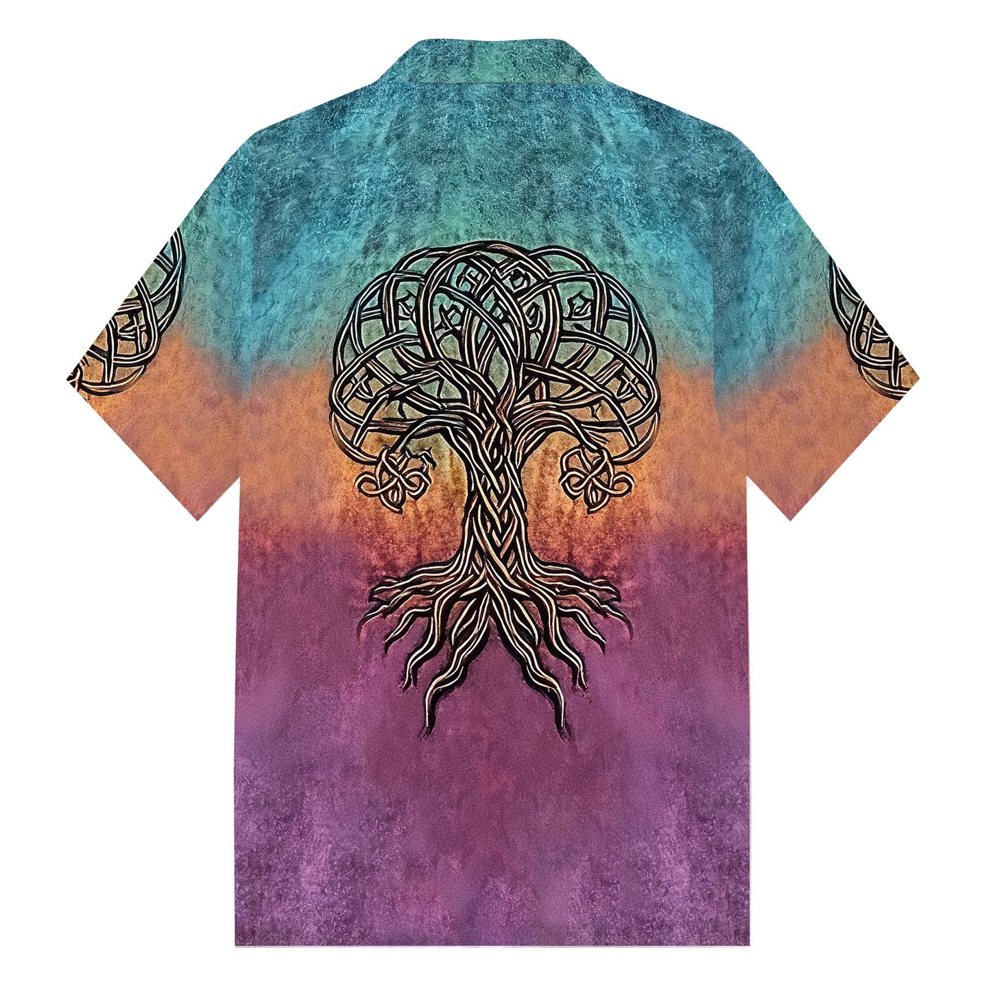 Viking-Style Tree Of Life Celtic Knot Art Camp Collar Short Sleeve Shirt