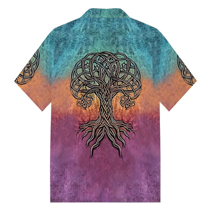Viking-Style Tree Of Life Celtic Knot Art Camp Collar Short Sleeve Shirt