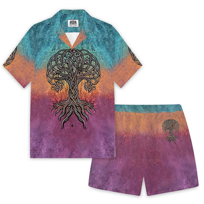 Viking-Style Tree Of Life Celtic Knot Art Vintage Elastic Waist Shorts