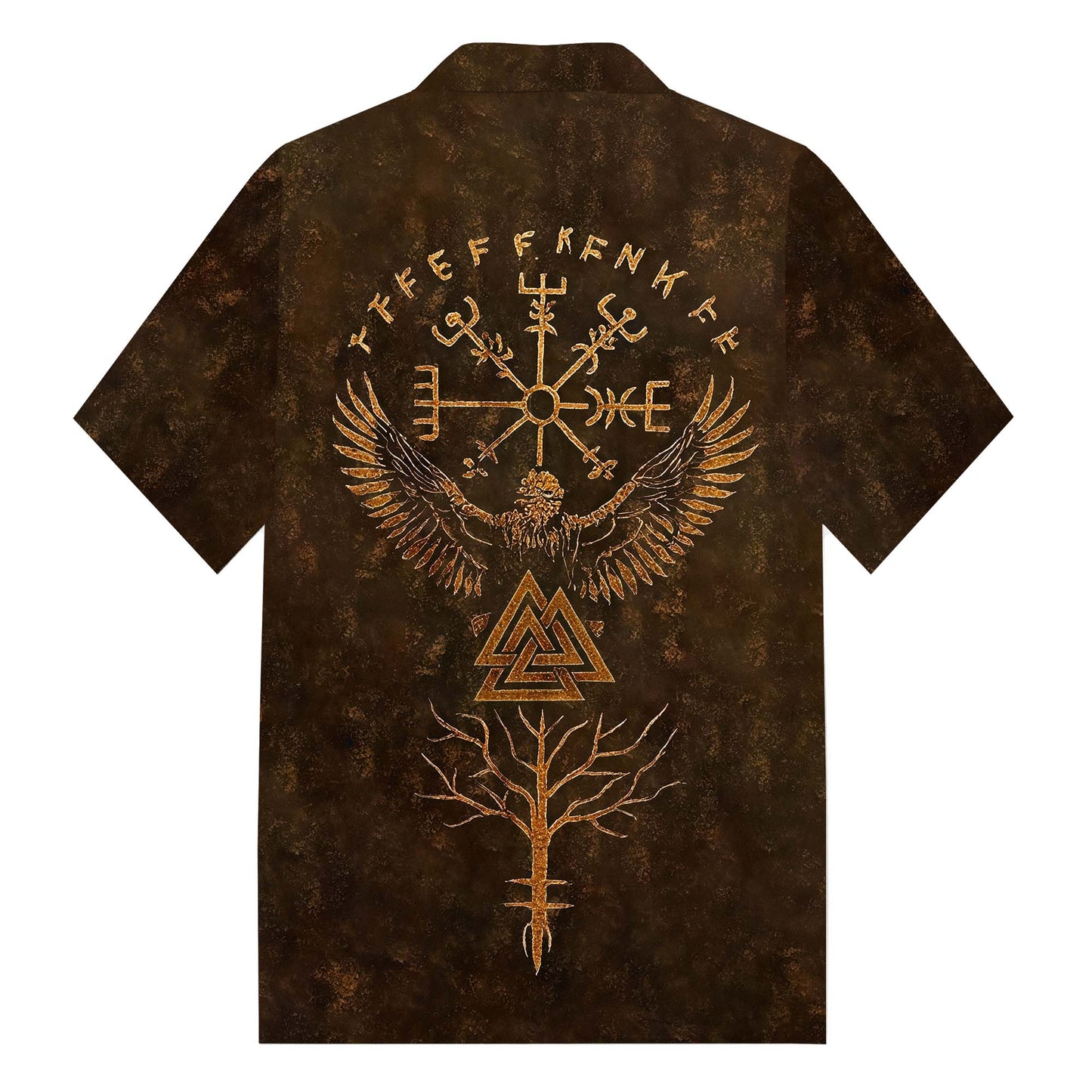 Tribal Viking Bird Graphics Camp Collar Short Sleeve Shirt