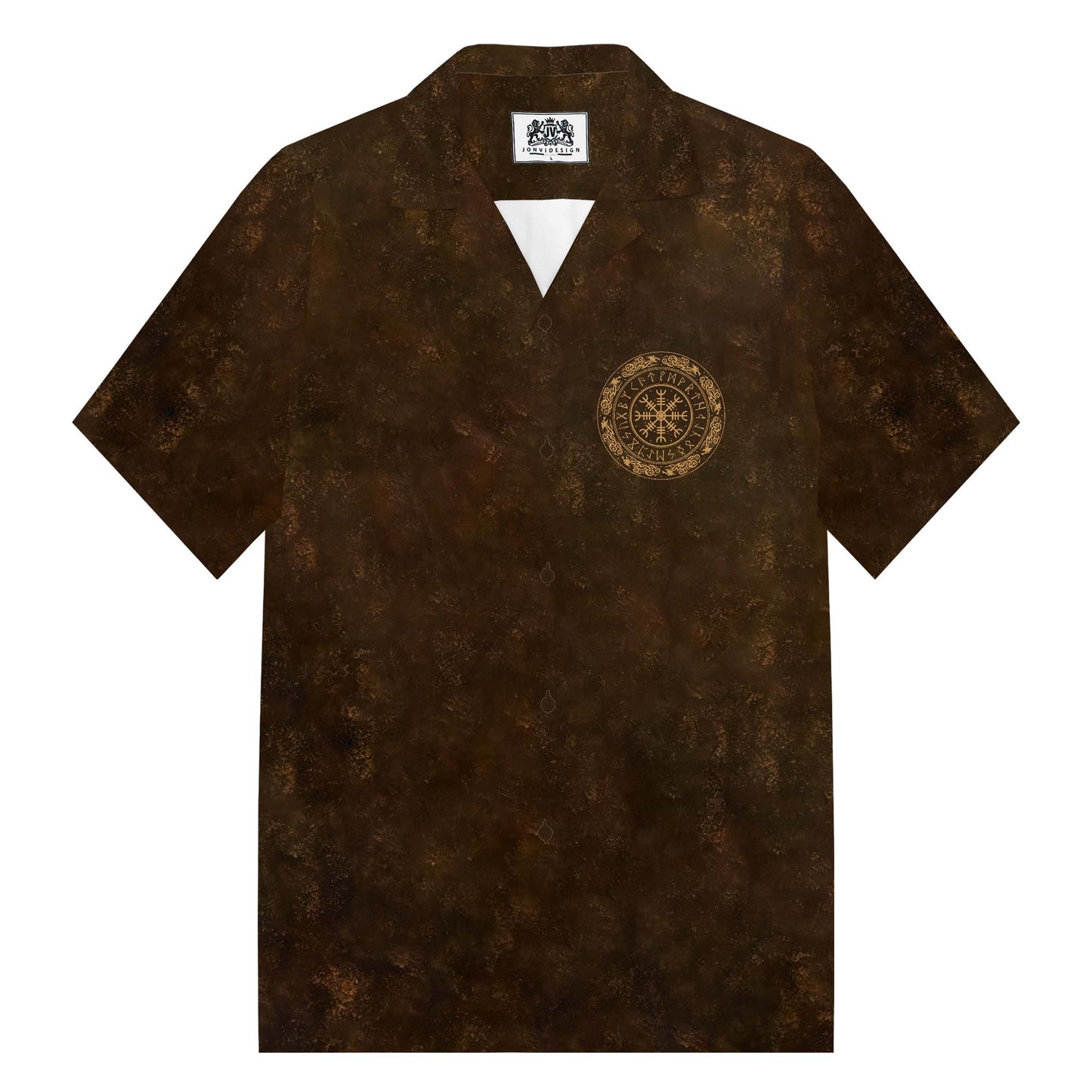 Tribal Viking Bird Graphics Camp Collar Short Sleeve Shirt