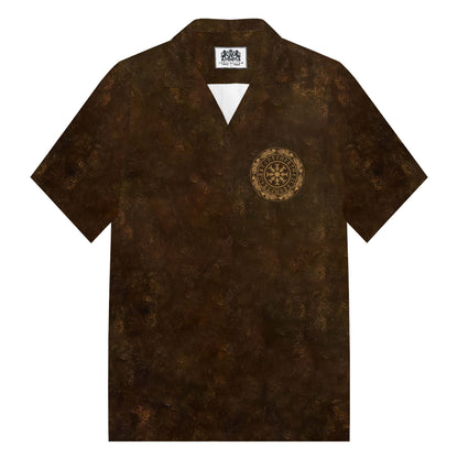 Tribal Viking Bird Graphics Camp Collar Short Sleeve Shirt