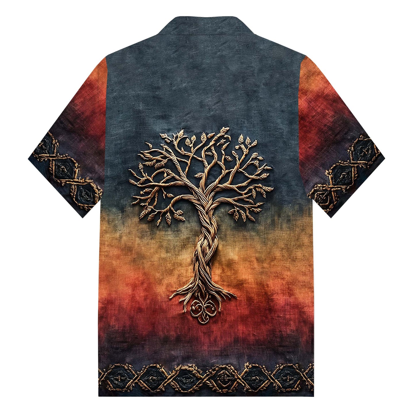 Men's Celtic Knot Tree Of Life Gradient Camp Collar Short Sleeve Shirt
