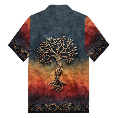Men's Celtic Knot Tree Of Life Gradient Camp Collar Short Sleeve Shirt