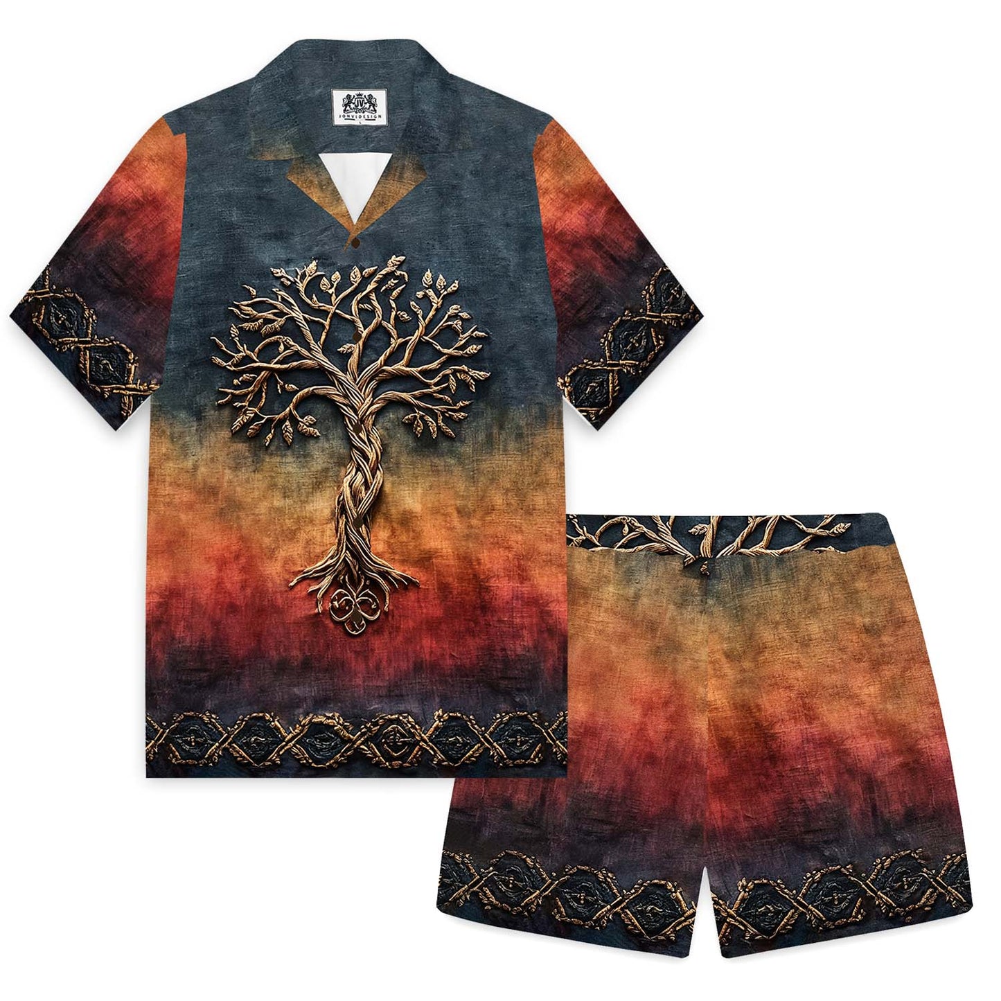 Men's Celtic Knot Tree Of Life Gradient Vintage Elastic Waist Shorts