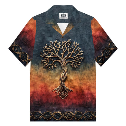 Men's Celtic Knot Tree Of Life Gradient Camp Collar Short Sleeve Shirt
