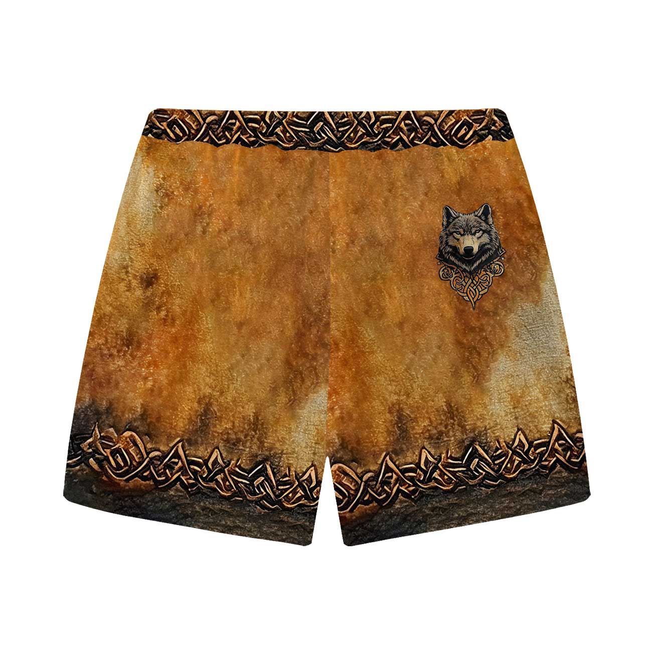 Men's Retro Viking Wolf Print Vintage Elastic Waist Shorts