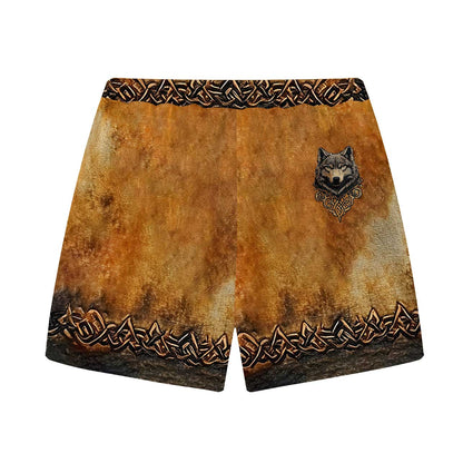 Men's Retro Viking Wolf Print Vintage Elastic Waist Shorts