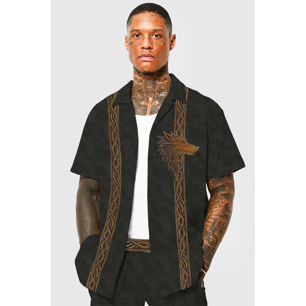 Men's Retro Viking Totem Wolf Warrior Elastic Waist Shorts