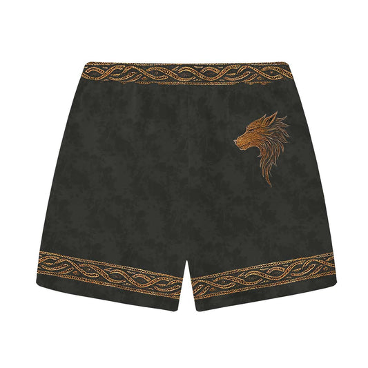 Men's Retro Viking Totem Wolf Warrior Elastic Waist Shorts