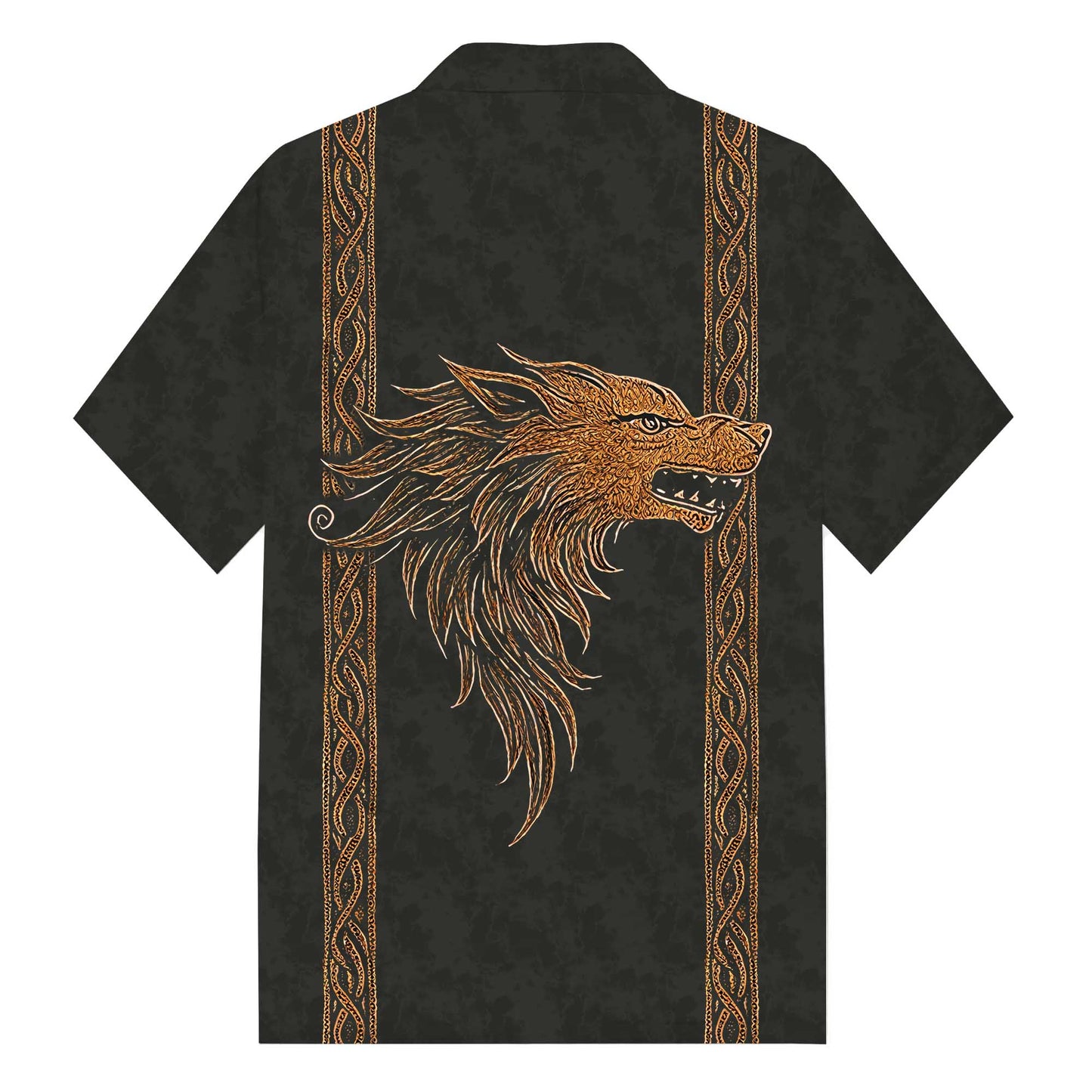 Men's Retro Viking Totem Wolf Warrior Camp Collar Short Sleeve Shirt