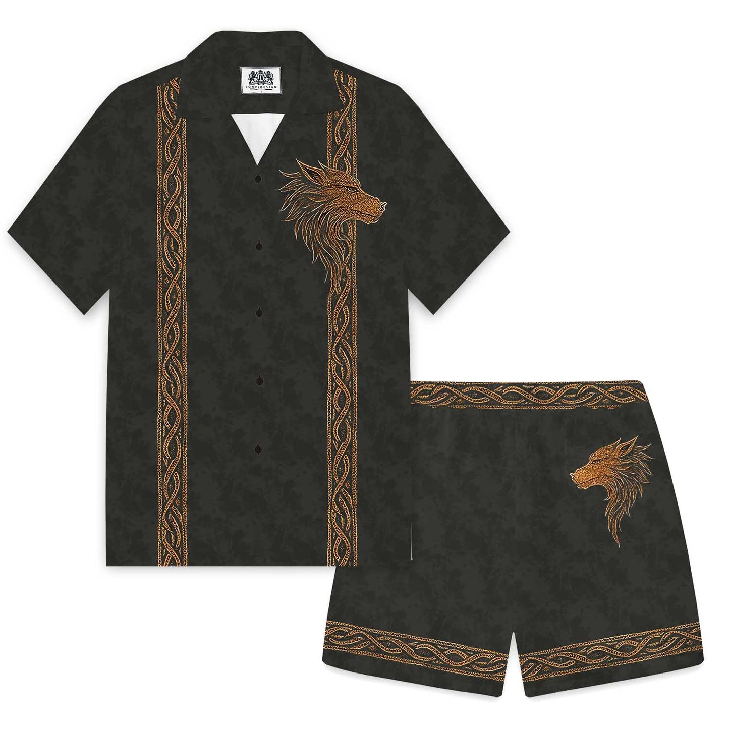 Men's Retro Viking Totem Wolf Warrior Elastic Waist Shorts