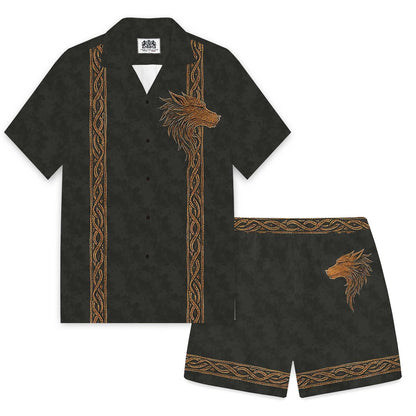 Men's Retro Viking Totem Wolf Warrior Elastic Waist Shorts