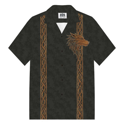 Men's Retro Viking Totem Wolf Warrior Camp Collar Short Sleeve Shirt