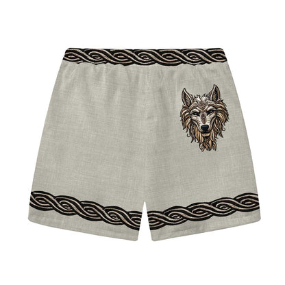 Men's Retro Viking Totem Wolf Elastic Waist Shorts