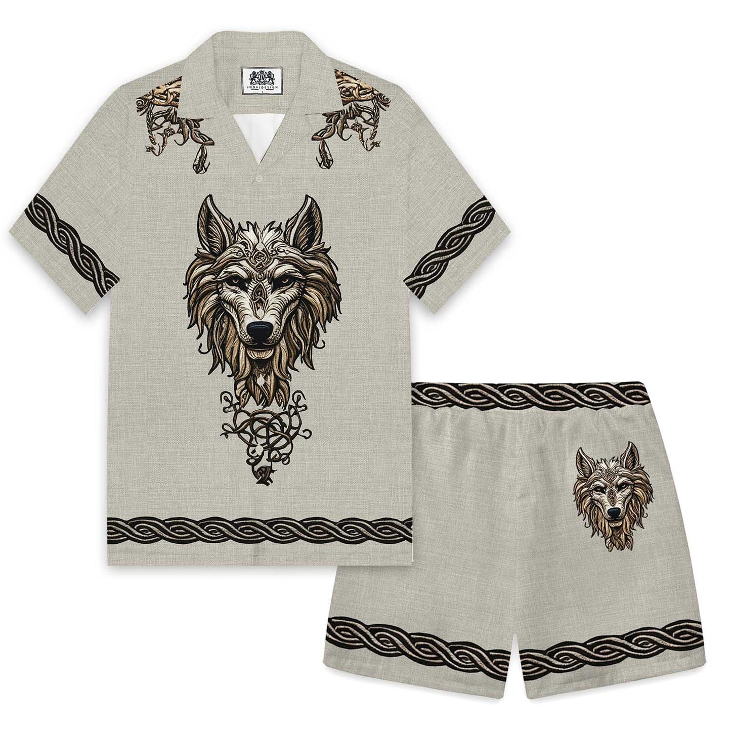 Men's Retro Viking Totem Wolf Elastic Waist Shorts