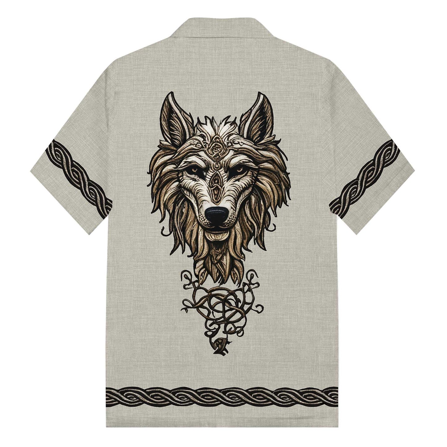 Men's Retro Viking Totem Wolf Camp Collar Short Sleeve Shirt