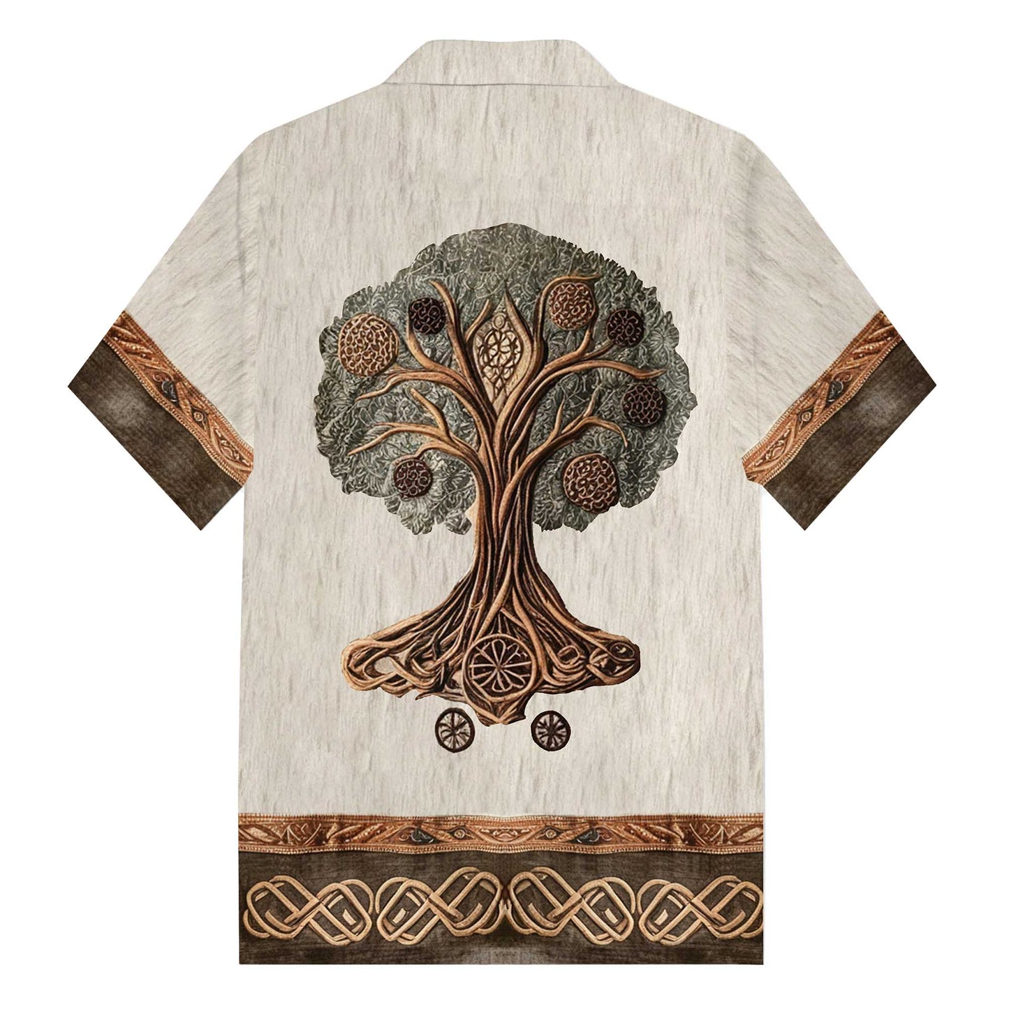Retro Viking Celtic Knot Tree Of Life Camp Collar Short Sleeve Shirt
