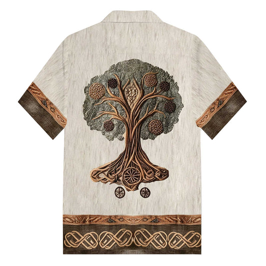 Retro Viking Celtic Knot Tree Of Life Camp Collar Short Sleeve Shirt