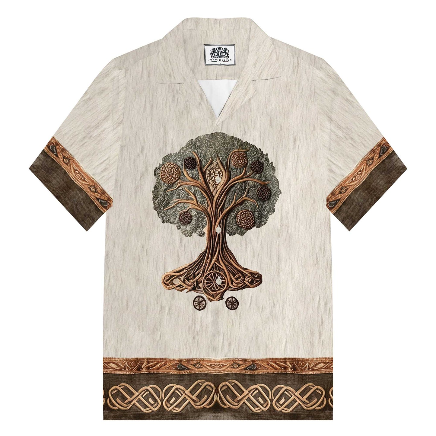 Retro Viking Celtic Knot Tree Of Life Camp Collar Short Sleeve Shirt