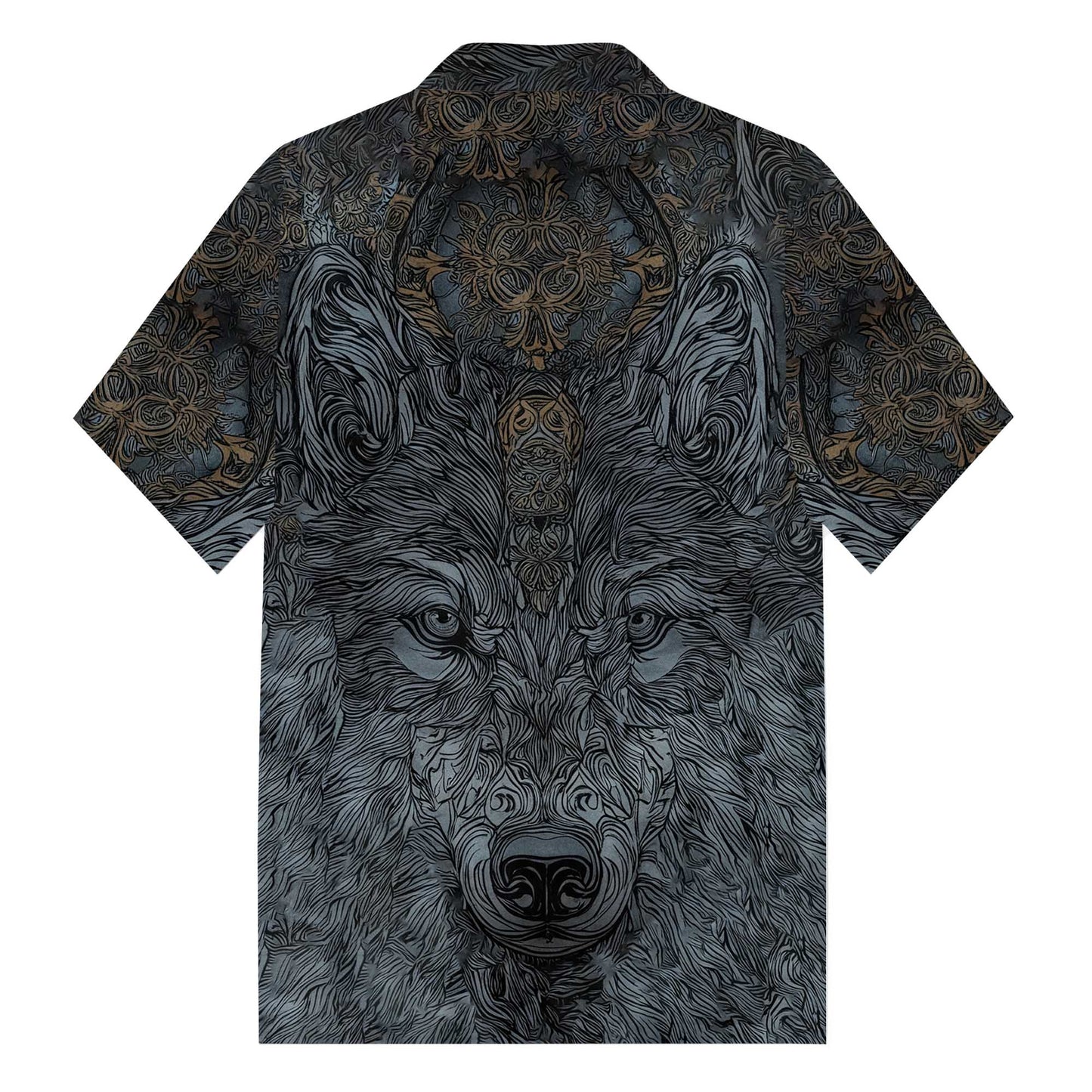 Mysterious Night Wolf King Camp Collar Short Sleeve Shirt