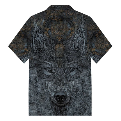 Mysterious Night Wolf King Camp Collar Short Sleeve Shirt