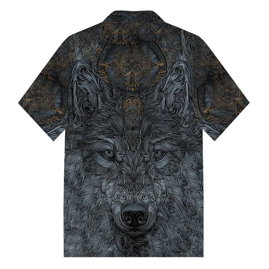 Mysterious Night Wolf King Camp Collar Short Sleeve Shirt