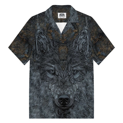 Mysterious Night Wolf King Camp Collar Short Sleeve Shirt