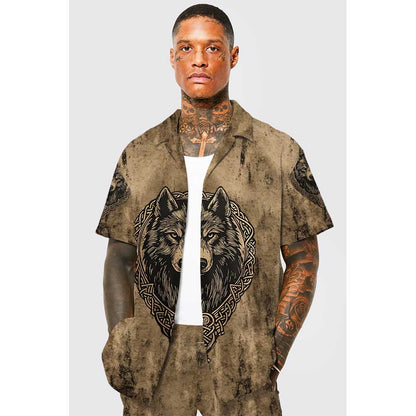 Retro Viking Wolf King Elastic Waist Shorts