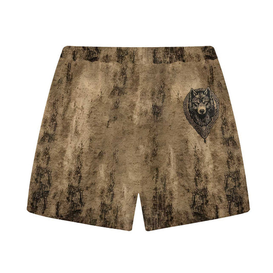 Retro Viking Wolf King Elastic Waist Shorts