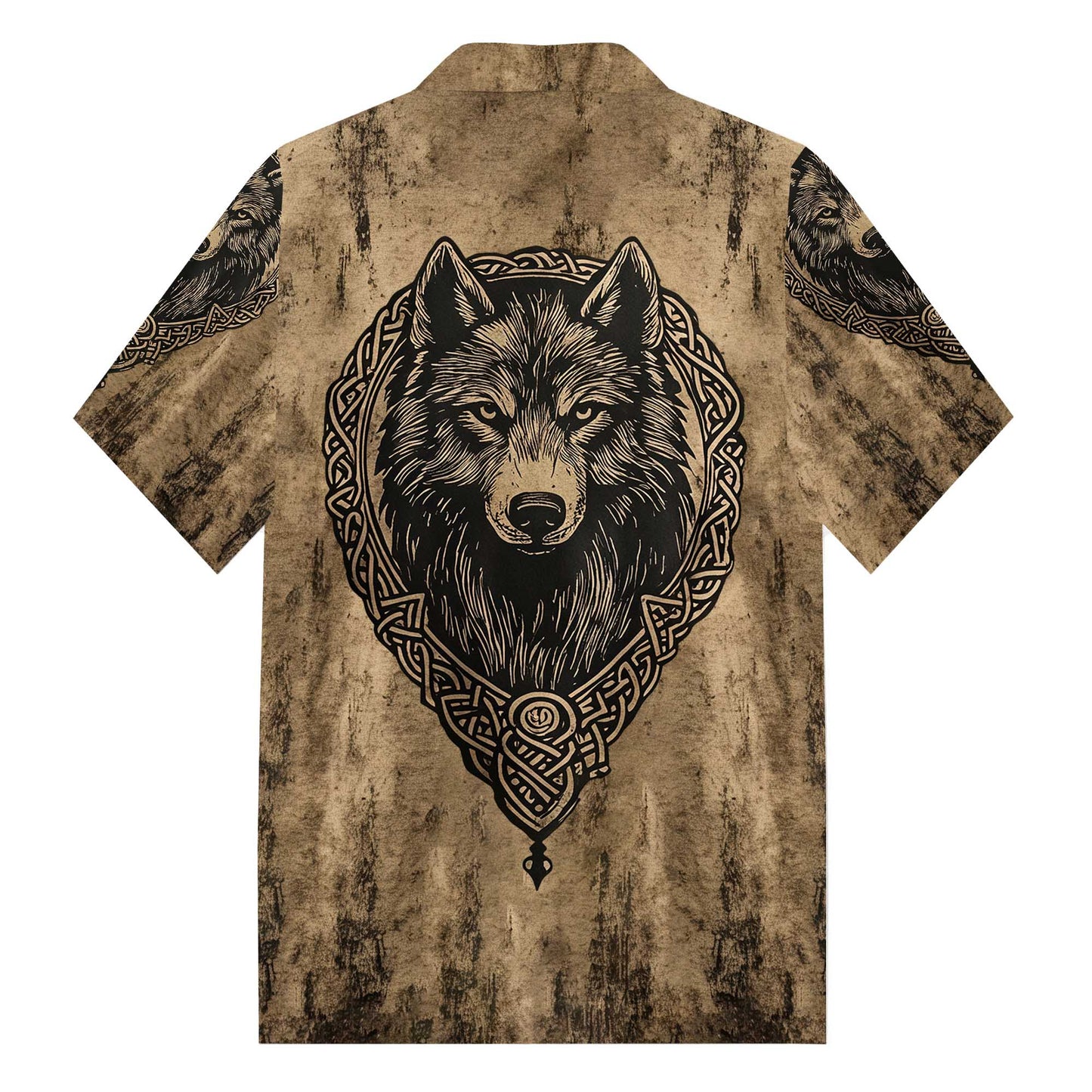 Retro Viking Wolf King Camp Collar Short Sleeve Shirt