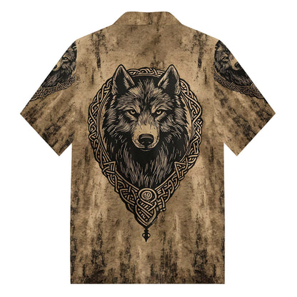 Retro Viking Wolf King Camp Collar Short Sleeve Shirt