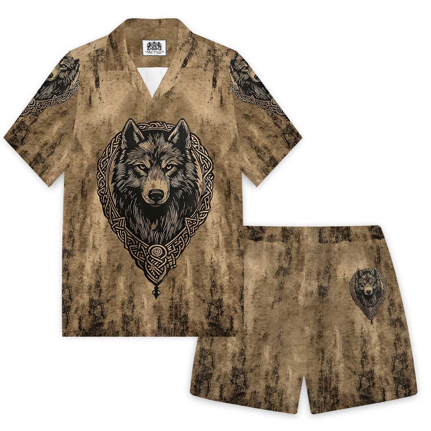 Retro Viking Wolf King Elastic Waist Shorts
