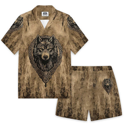 Retro Viking Wolf King Elastic Waist Shorts