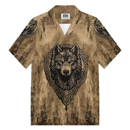 Retro Viking Wolf King Camp Collar Short Sleeve Shirt