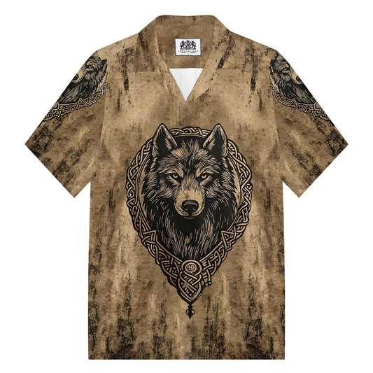 Retro Viking Wolf King Camp Collar Short Sleeve Shirt