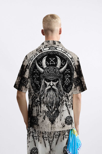 Ancient Viking Warrior Gradient Camp Collar Short Sleeve Shirt